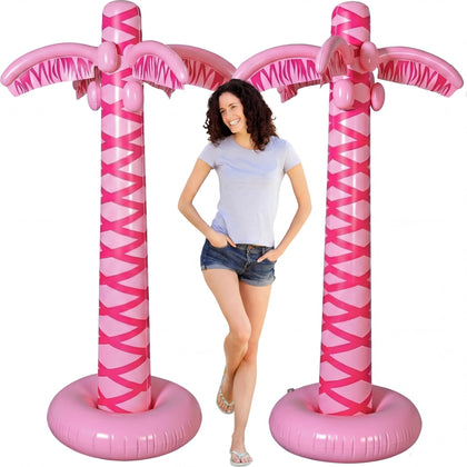 LaRandom giant inflatable pink palm trees two-pack welcoming guests at the entrance