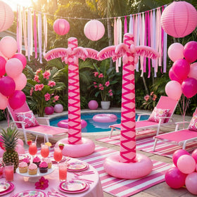 LaRandom pink palm trees by the poolside add island vibe and photo-worthy moments