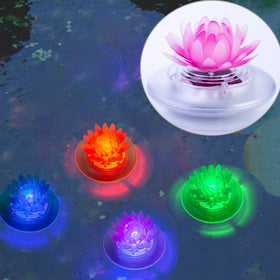 Larekook pond and pool lights illuminate water features for parties.