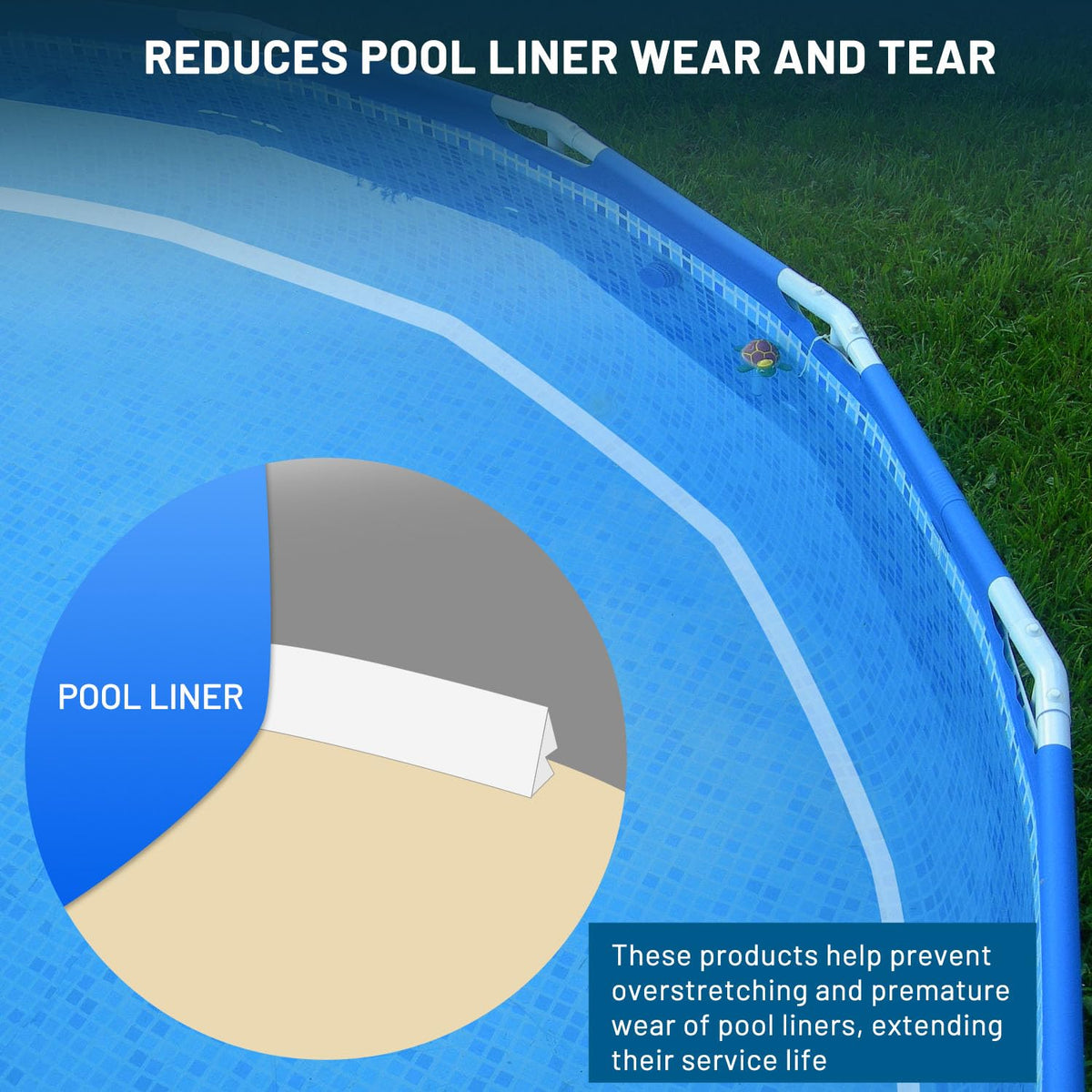 Largpets pool cove strip all-weather resilience resists chemicals and humidity.