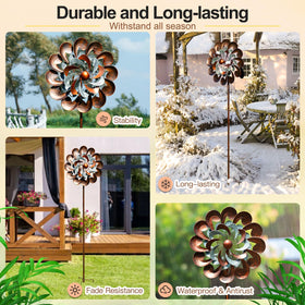 Lariander wind spinner all-season design enhances gardens year-round.
