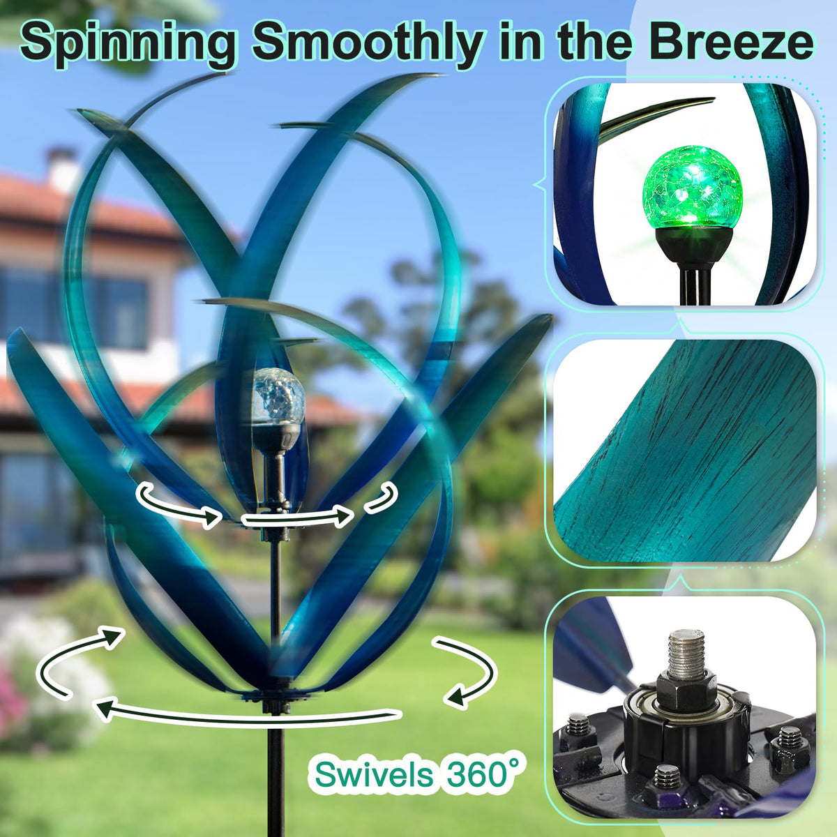 Lariander wind spinner solar light seven color glow for night use