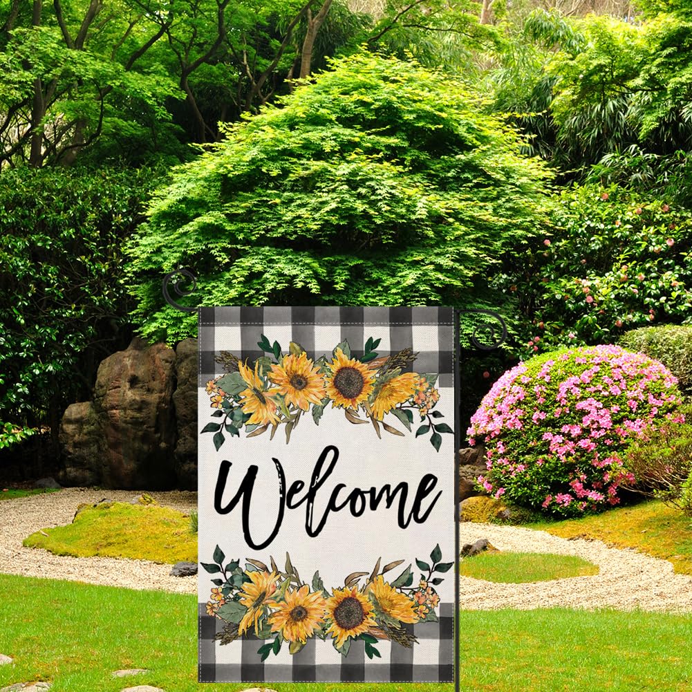LARMOY buffalo plaid pattern with sunflowers for farmhouse decor.
