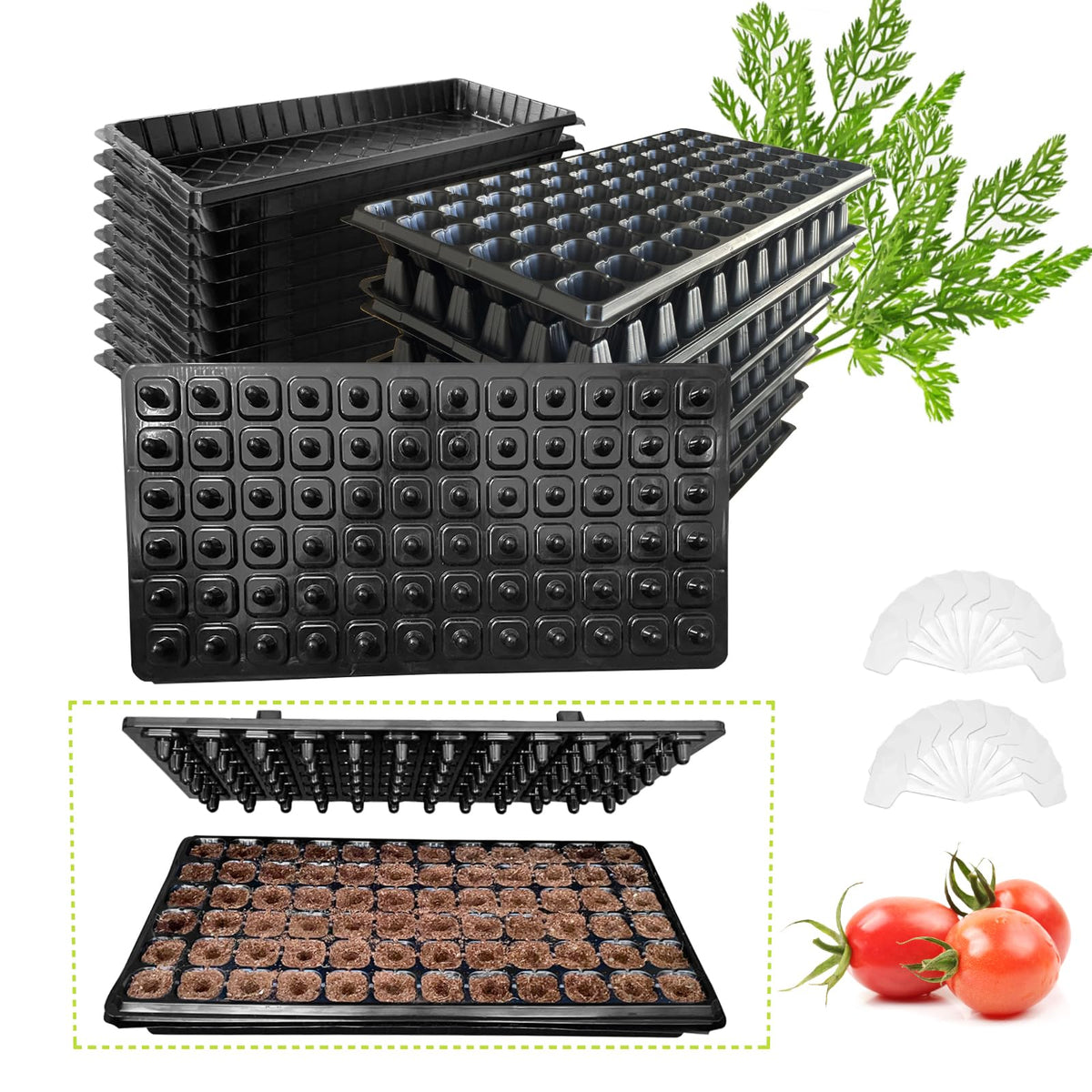 LARNORJE 72-cell seed starter trays kit for organized germination and easy transplanting