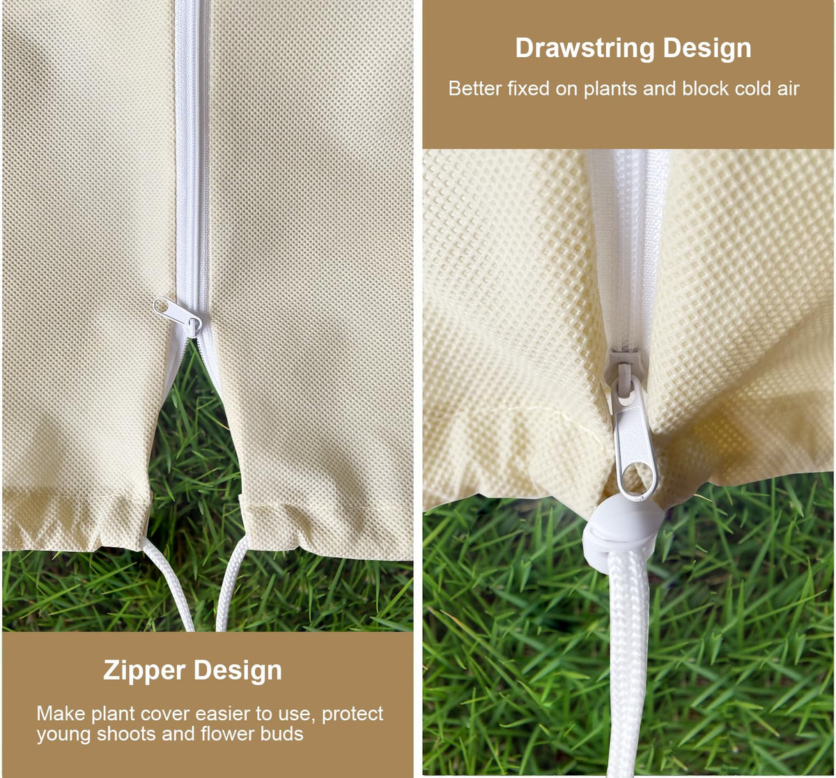 LARNORJE breathable plant cover allows air and light while guarding against frost.