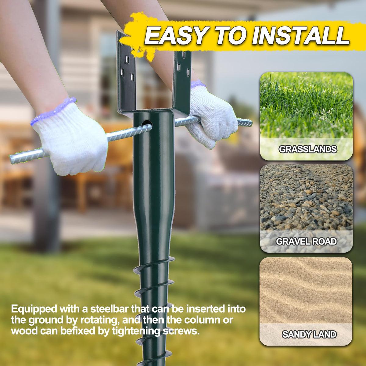 LARNORJE ground anchor includes lag bolts and rebar for reliable installation