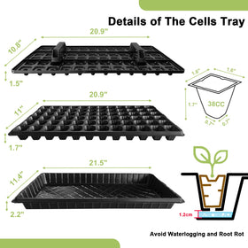 LARNORJE seed starter trays 72-cell detail showing individual cells and water drainage