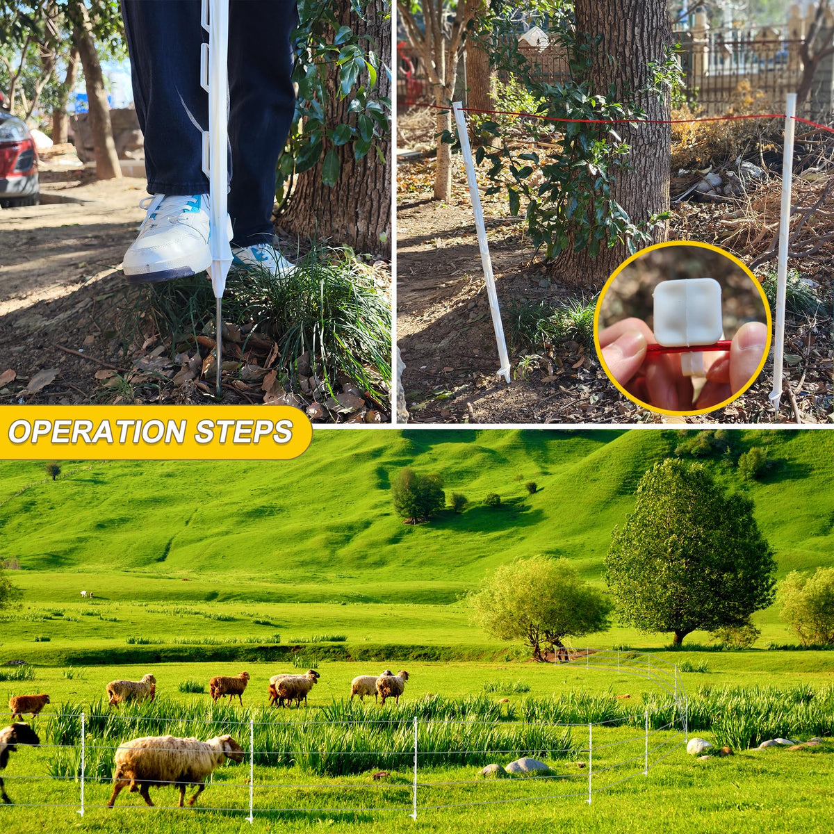LARNORJE reinforced polypropylene body with steel stake for durable outdoor use.