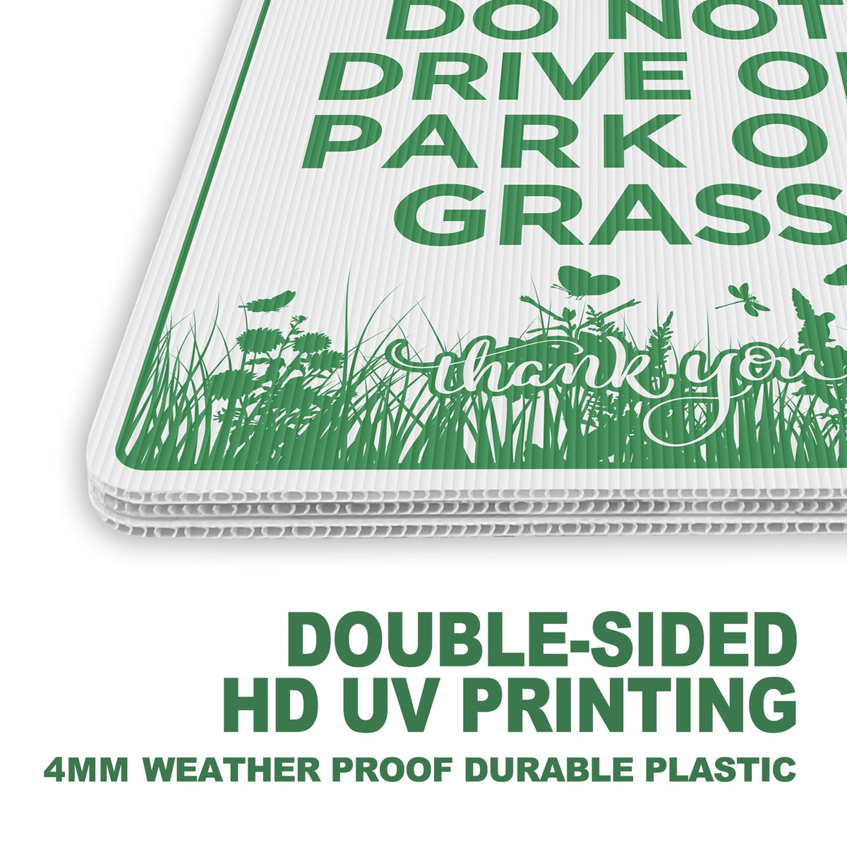 LARREEDE Do Not Drive or Park on Grass sign back view shows dual-sided visibility
