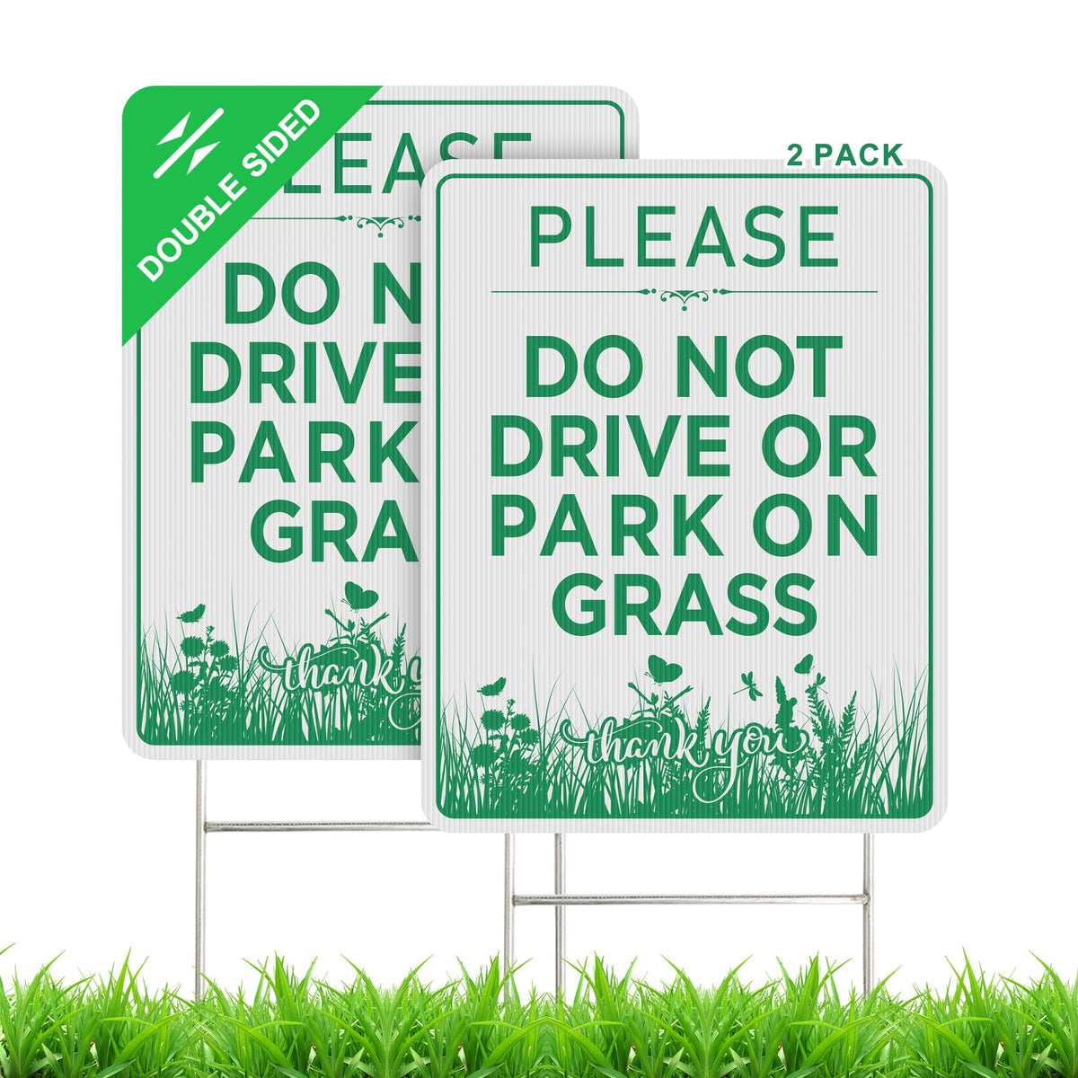 LARREEDE Do Not Drive or Park on Grass sign front view with green on white for clear readability