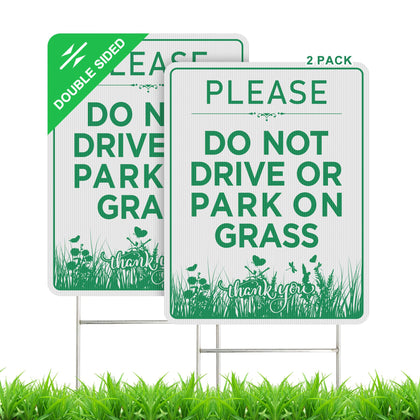 LARREEDE Do Not Drive or Park on Grass sign front view with green on white for clear readability