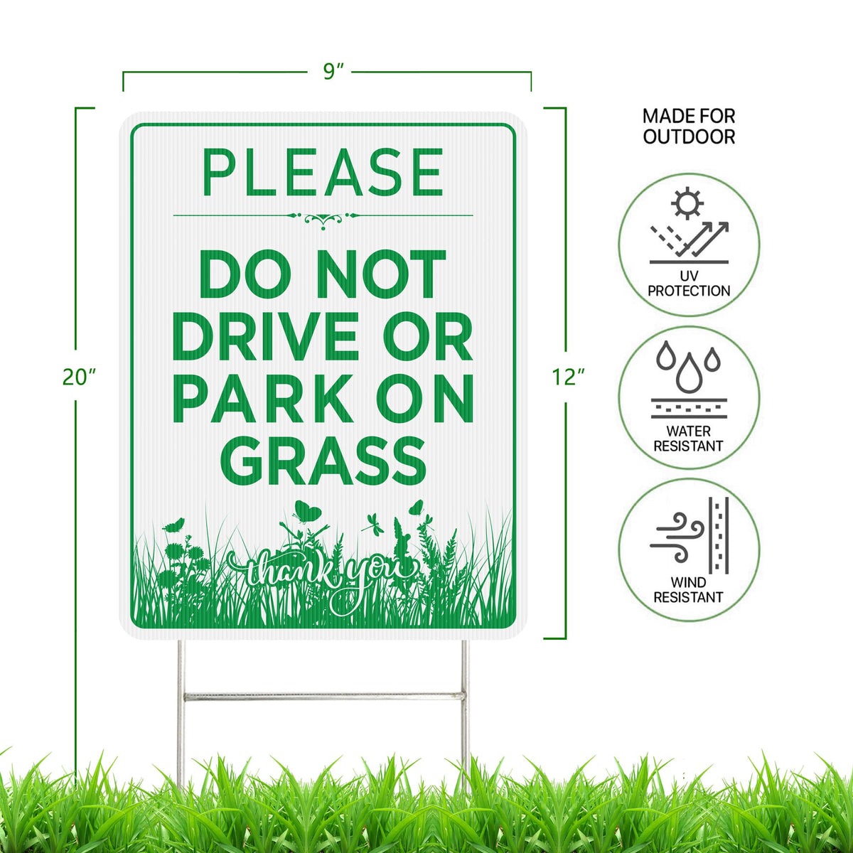 LARREEDE Grass sign with stake assembly demonstrates tool-free setup for quick yard display