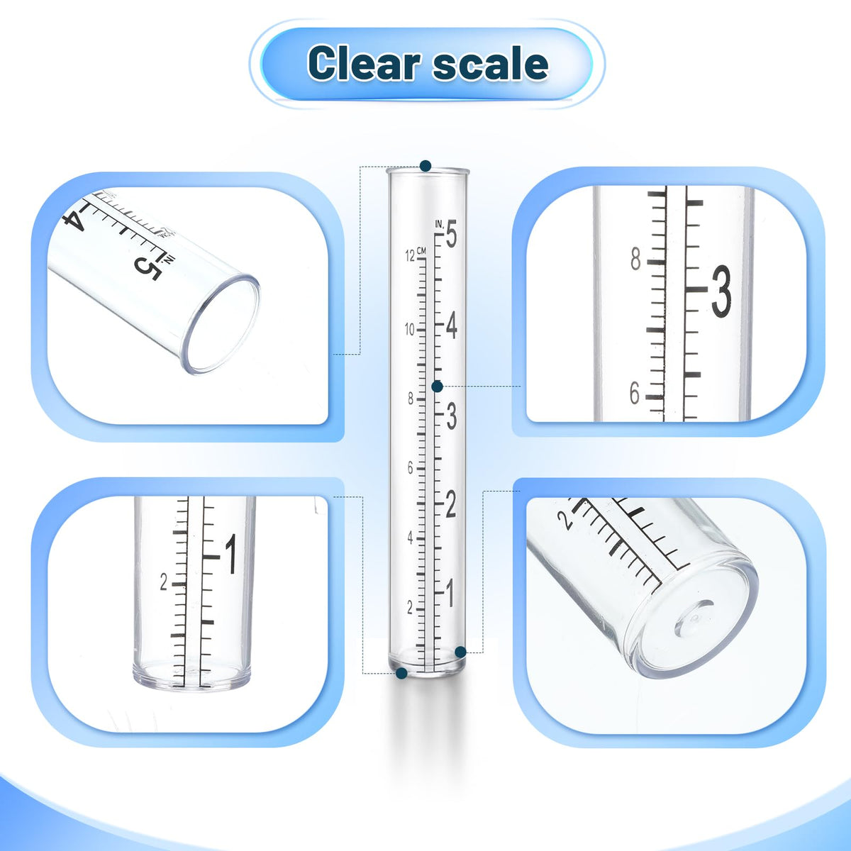 Larrel PVC clear rain gauge tubes for durable, easy-to-read measurements.