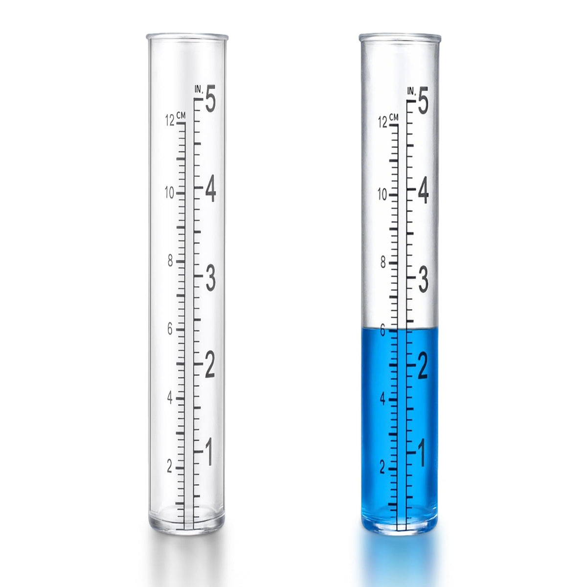 Larrel rain gauge tubes with clear dual scales for precise outdoor readings.