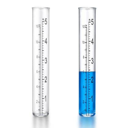 Larrel rain gauge tubes with clear dual scales for precise outdoor readings.