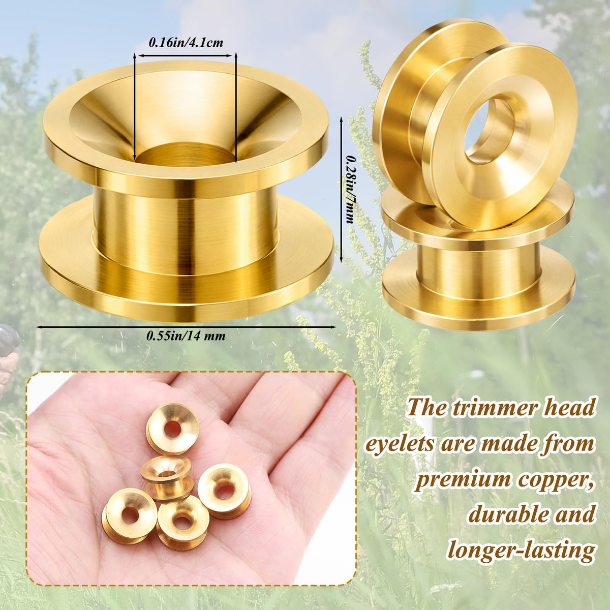 Lasnten aluminum eyelets for trimmer head resist rust and wear.