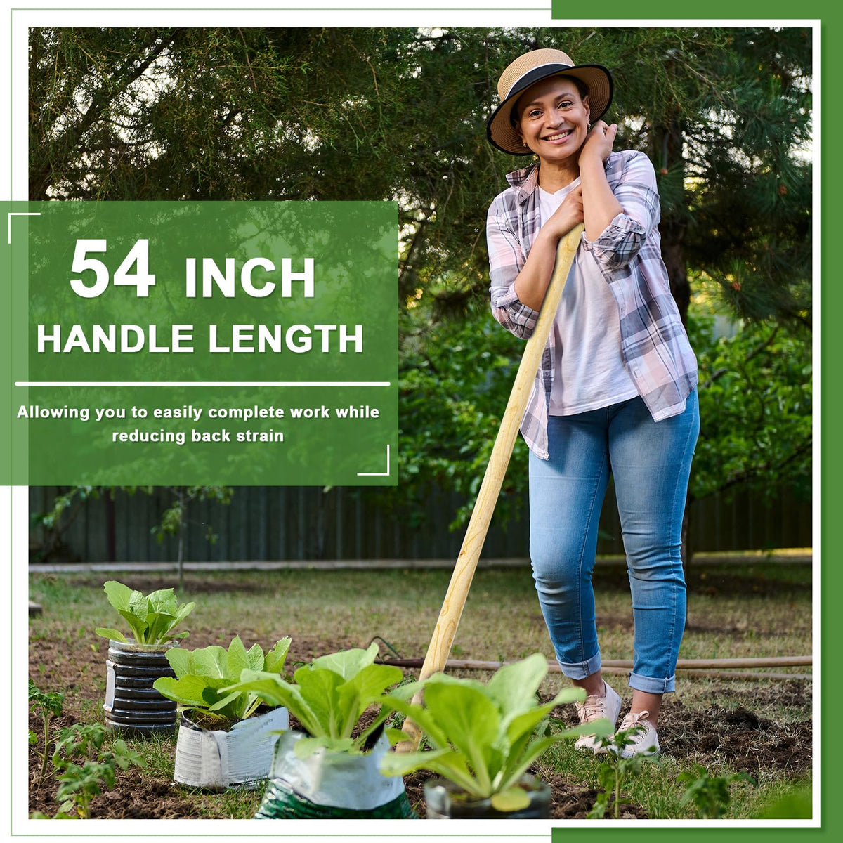 Lasnten long 54-inch handle reduces strain during weeding and digging