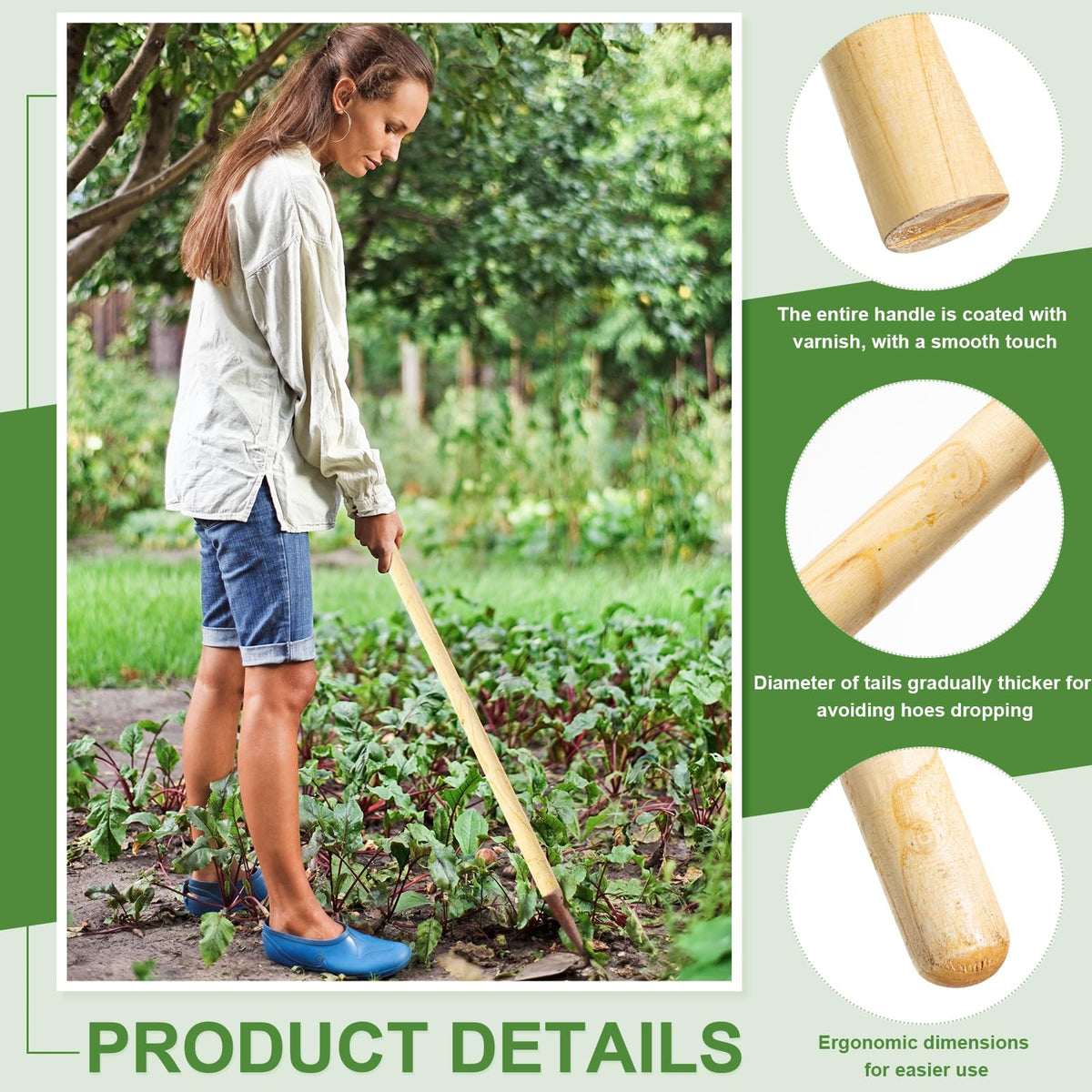 Lasnten two-pack wooden handles fit round-eye hoes securely