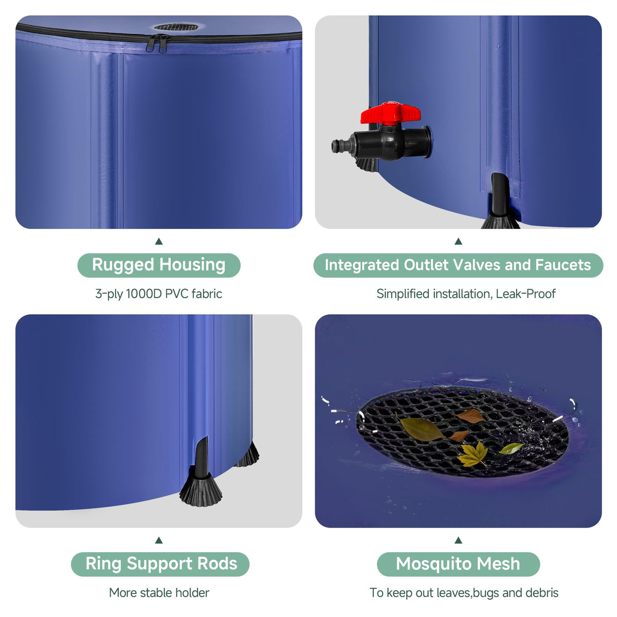 Laspeiraux collapsible rain barrel folded for compact storage and transport