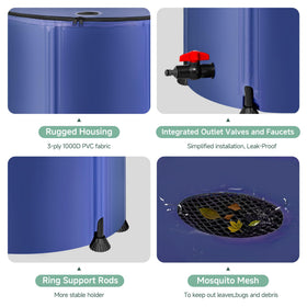 Laspeiraux collapsible rain barrel folded for compact storage and transport