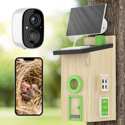 LASTOOLS solar bird house camera front view for real-time nest monitoring