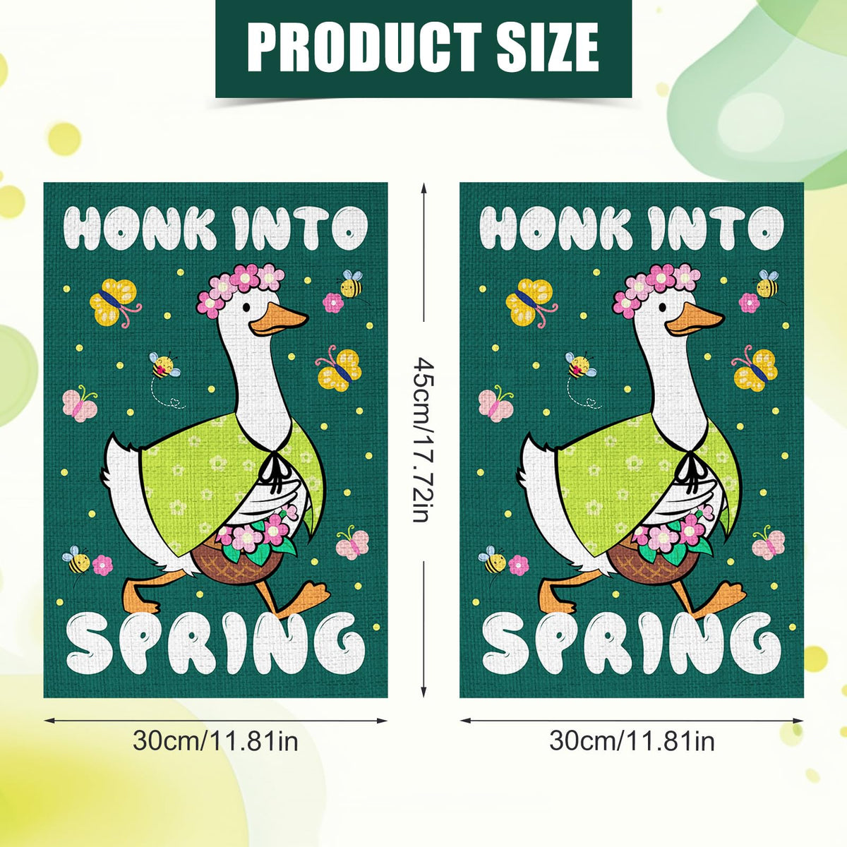 Lasuroa goose flag with green clothes and butterflies, enhances garden view