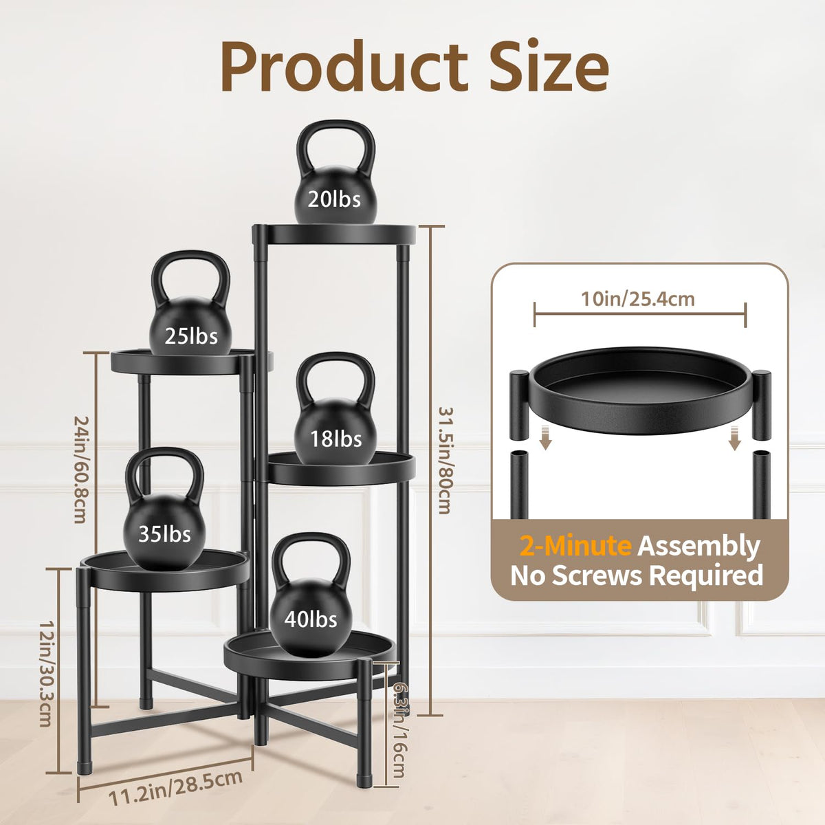 LASZOLA 10-inch round trays highlighting space for big plant pots.