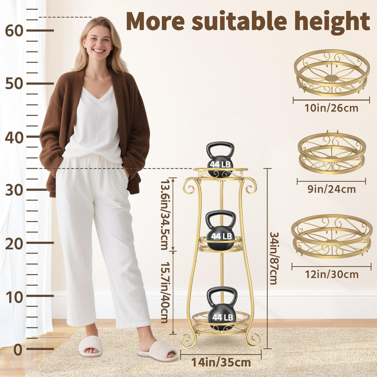 LASZOLA 3-tier gold plant stand assembly step view highlighting easy setup