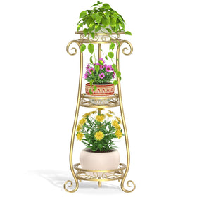 LASZOLA 3-tier gold plant stand side view in corner display for space saving
