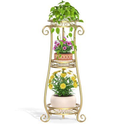 LASZOLA 3-tier gold plant stand side view in corner display for space saving