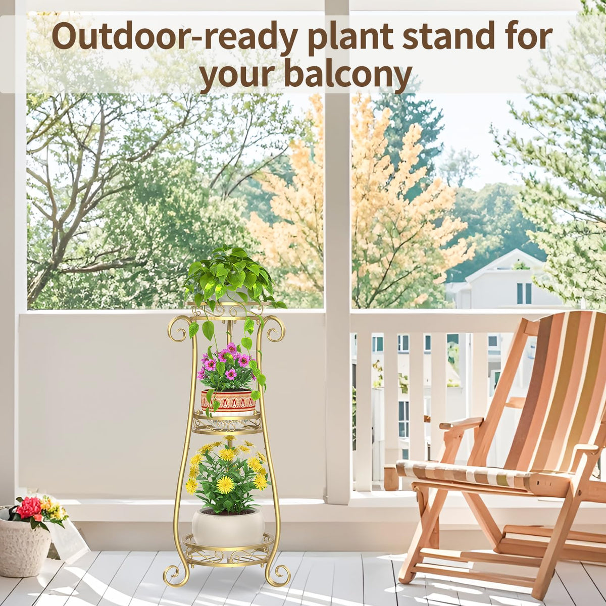 LASZOLA 3-tier gold plant stand triangular frame detail