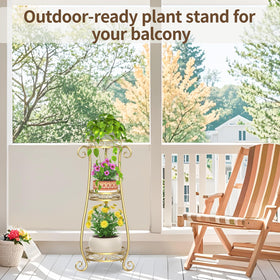 LASZOLA 3-tier gold plant stand triangular frame detail
