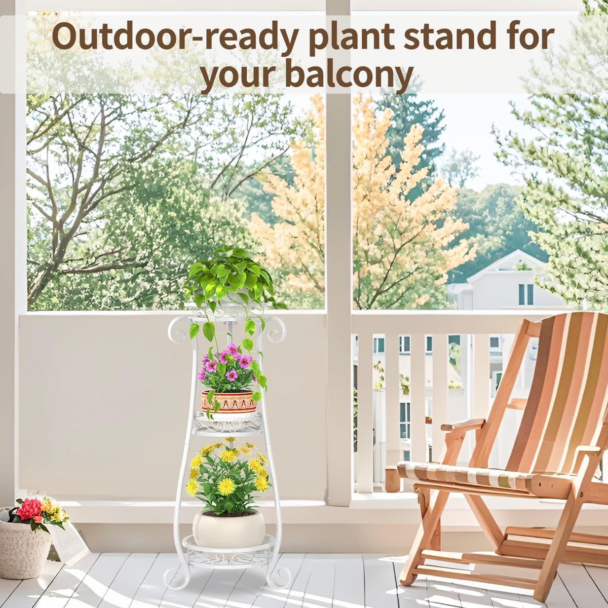 LASZOLA 3-tier plant stand angled view emphasizing sturdy vertical storage