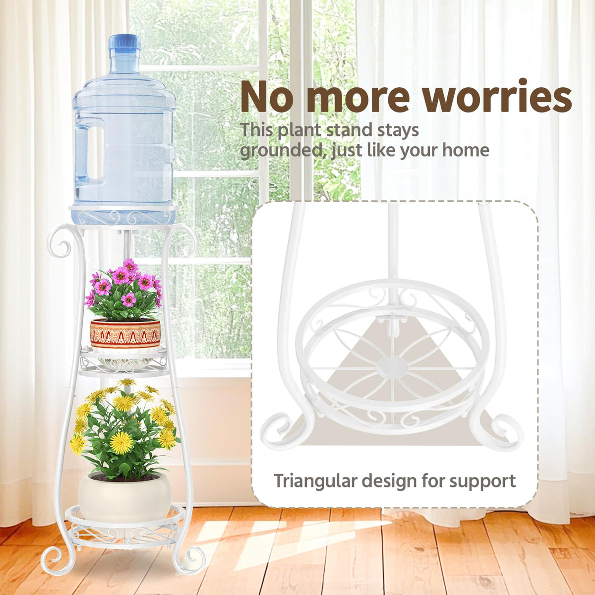 LASZOLA 3-tier plant stand in a corner setup showcasing compact organization