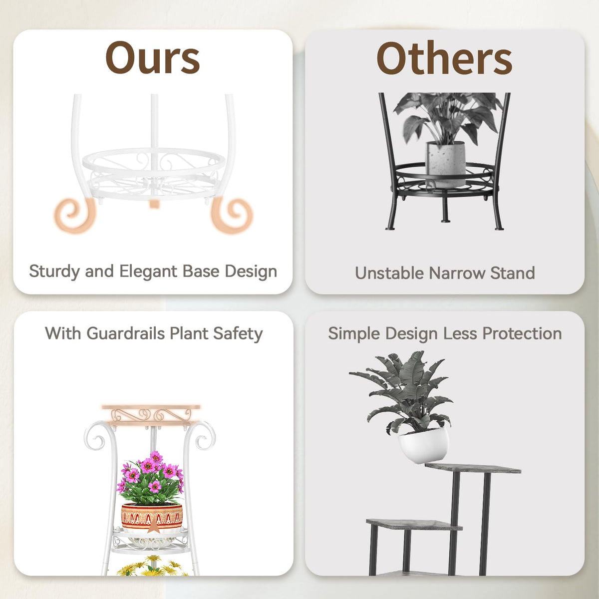 LASZOLA 3-tier plant stand durable frame supports heavy pots