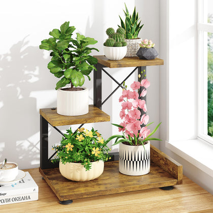 LASZOLA 3-tier plant stand front view shows compact corner design for desks.