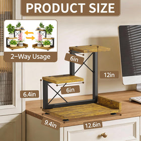 LASZOLA 3-tier plant stand side view highlights sturdy iron and wood construction.