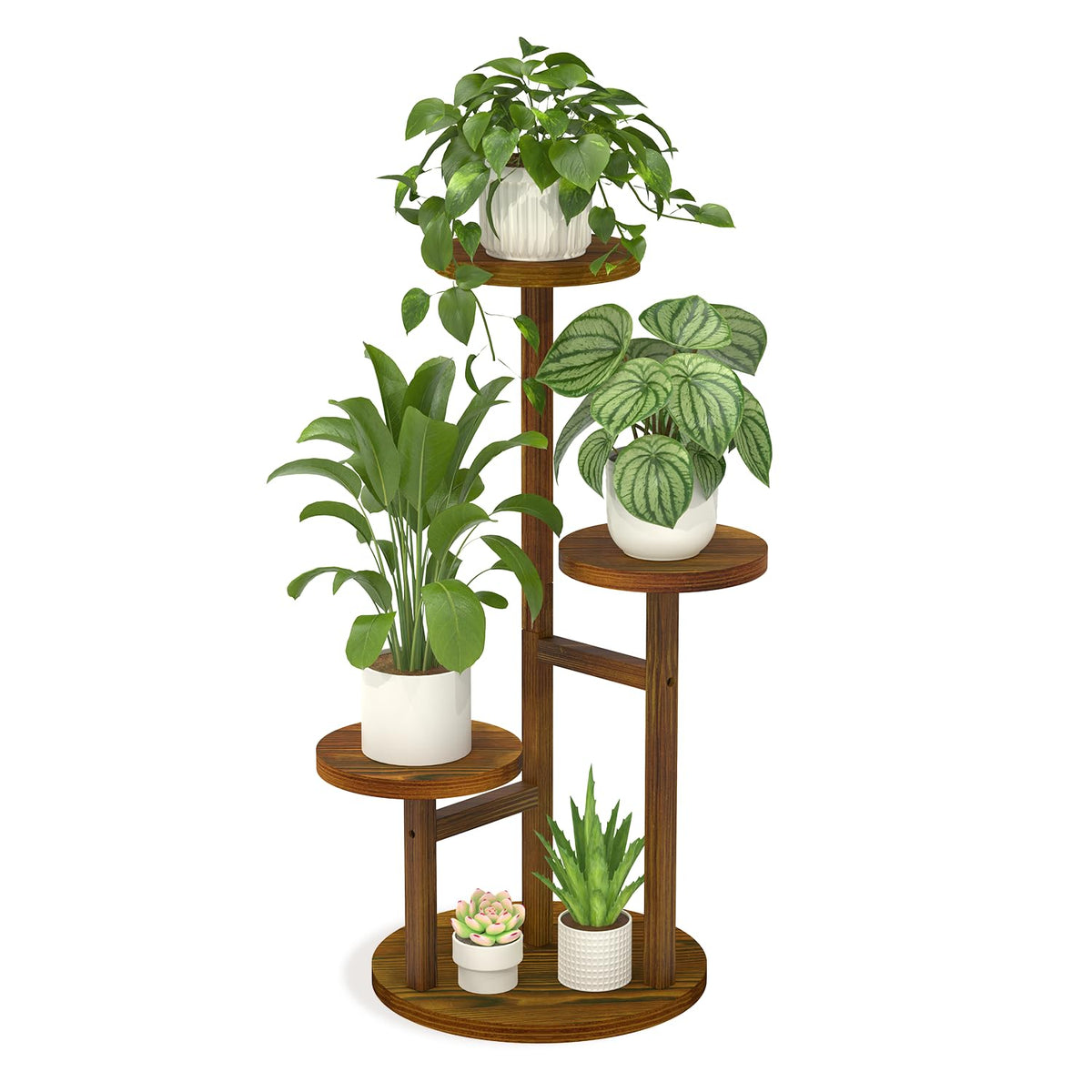 LASZOLA 3-tier wood plant stand during assembly, showing easy setup and durable pine construction