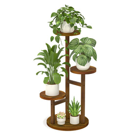 LASZOLA 3-tier wood plant stand during assembly, showing easy setup and durable pine construction