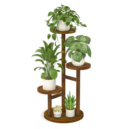 LASZOLA 3-tier wood plant stand during assembly, showing easy setup and durable pine construction