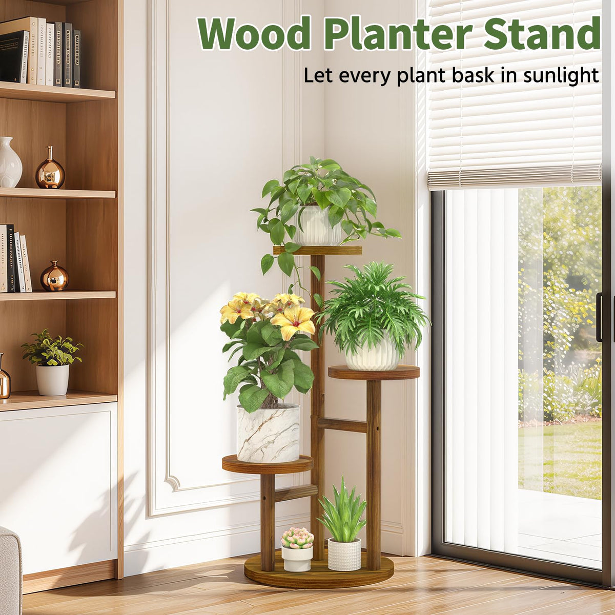 LASZOLA lower shelf holding smaller plants and garden tools