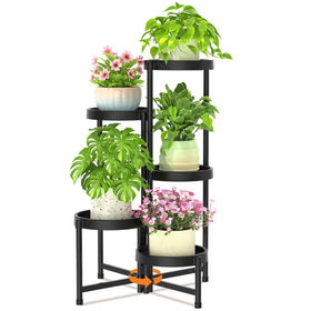 LASZOLA 5-tier plant stand shown in corner folding mode for quick setup.