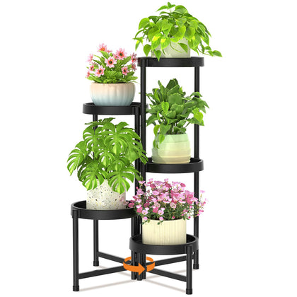 LASZOLA 5-tier plant stand shown in corner folding mode for quick setup.