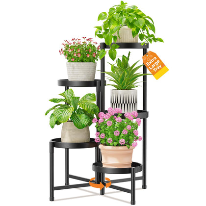 LASZOLA 5-tier plant stand with roomy 10-inch trays for larger pots.