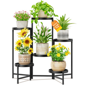 LASZOLA 6-Tier plant stand with 10-inch tray supports large pots in the living room.