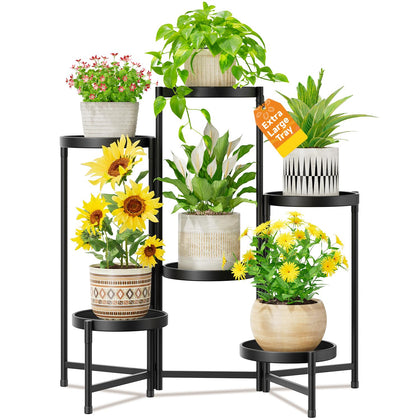 LASZOLA 6-Tier plant stand with 10-inch tray supports large pots in the living room.
