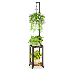 LASZOLA Black 2-Tier Plant Stand with hanging ring for elegant display