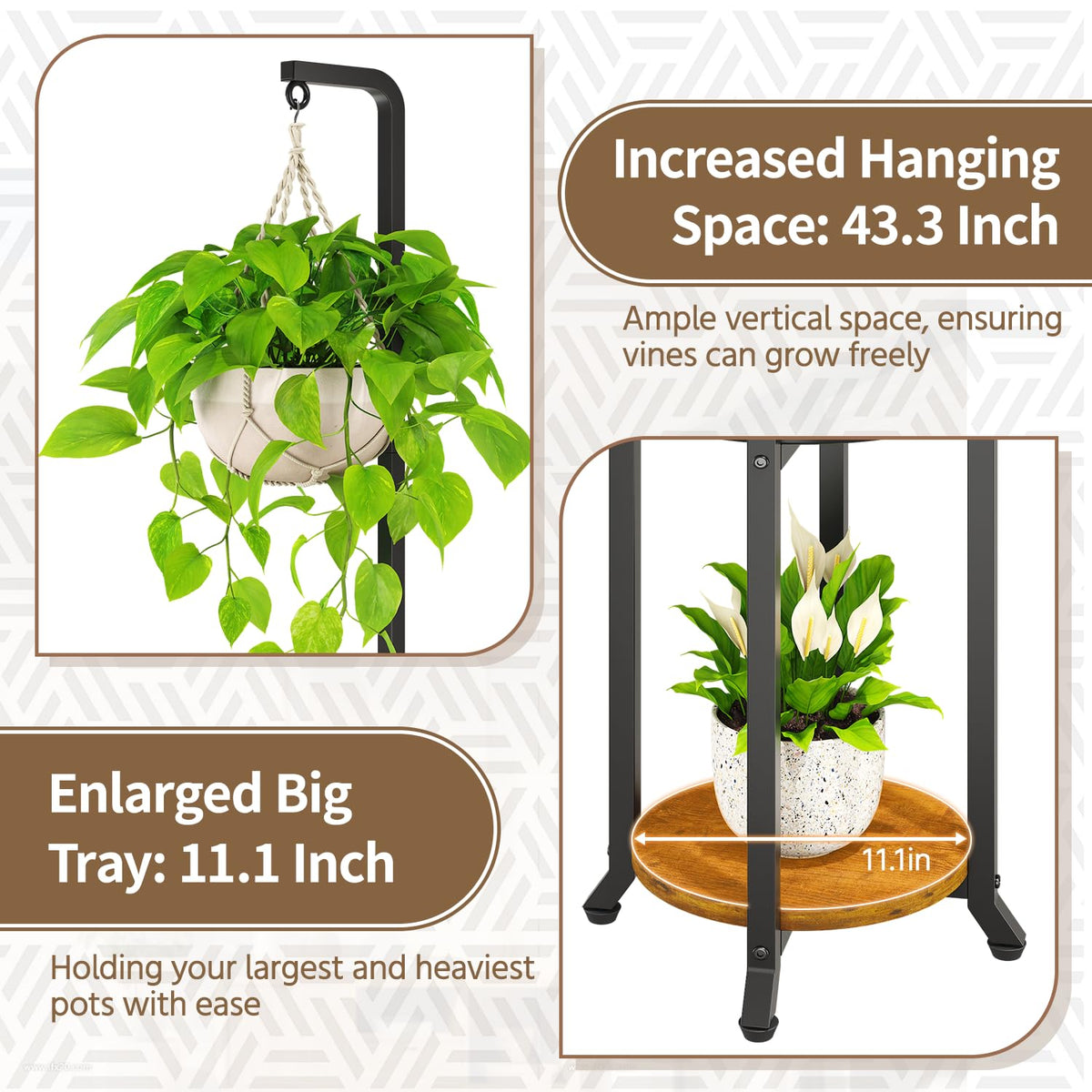 LASZOLA Black 2-Tier Plant Stand with sturdy legs for heavy planters