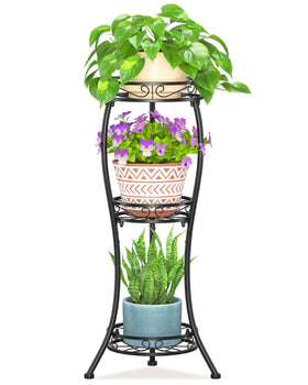 LASZOLA Black 3-Tier Plant Stand assembled for quick indoor display.