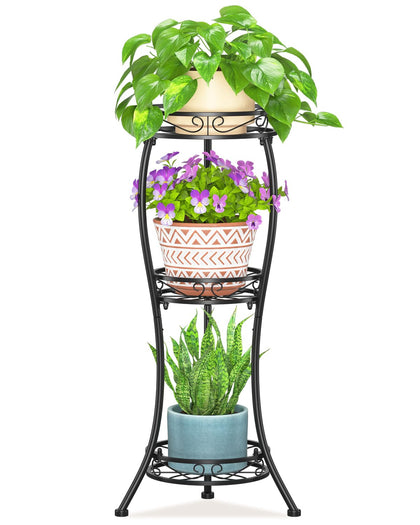 LASZOLA Black 3-Tier Plant Stand assembled for quick indoor display.